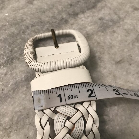 Vintage White Leather Belt Womens Large Braided Wide Woven Wrapped Buckle Boho - Picture 6 of 6